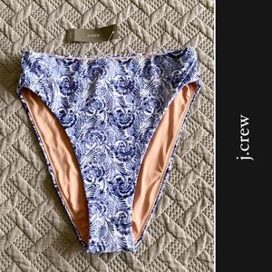 J.Crew High-Rise Bikini Bottom in Blue & White Dandelion Swirl NWT • XS